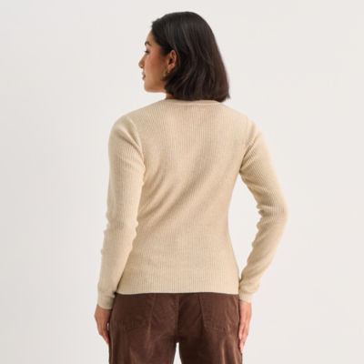 a.n.a Womens Crew Neck Long Sleeve Button Cardigan