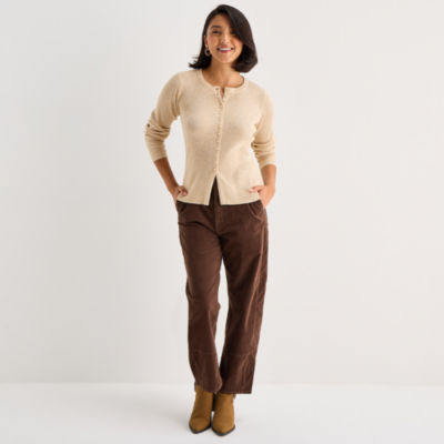 a.n.a Womens Crew Neck Long Sleeve Button Cardigan