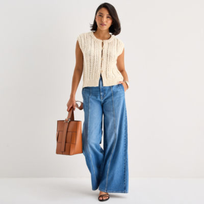 a.n.a Womens Crew Neck Button Sweater Vest