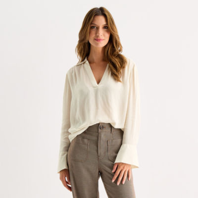a.n.a Womens V Neck Long Sleeve Blouse