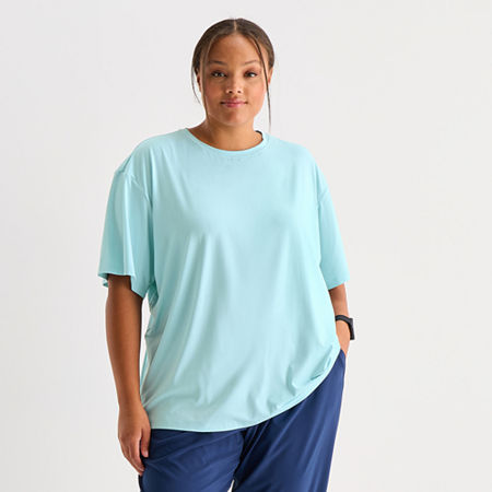 Xersion Everyday Womens Pleat Back Crew Neck Short Sleeve T-Shirt Plus, 1x, Blue