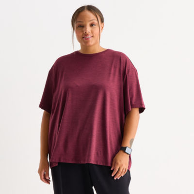 Xersion Everyday Womens Pleat Back Crew Neck Short Sleeve T-Shirt Plus
