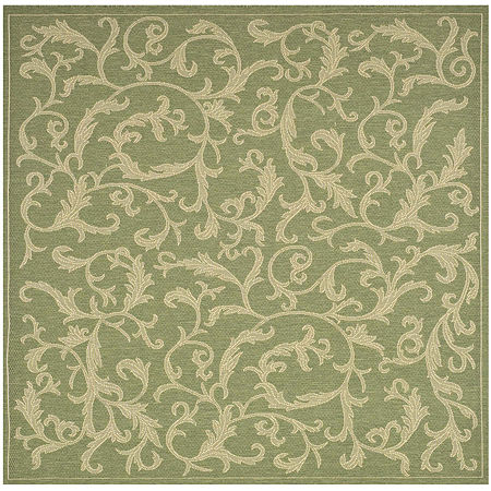 Courtyard Scrolls Indoor/Outdoor Square Rugs, One Size, Green