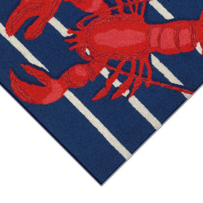 Liora Manne Frontporch Lobster On Stripes Animal Hand Tufted Indoor Outdoor Rectangular Accent Rug