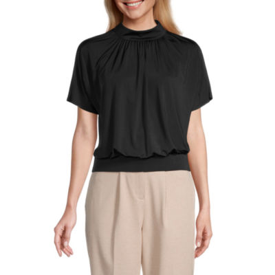 Worthington Womens Short Sleeve Mock Neck Top JCPenney
