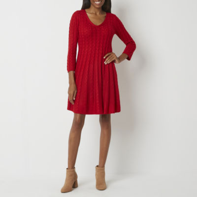 Jessica Howard 3/4 Sleeve Cable Knit Sweater Dress, Color Red JCPenney