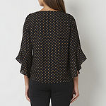Black Label by Evan-Picone Womens Crew Neck 3/4 Sleeve Blouse