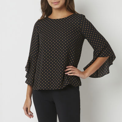 Black Label by EvanPicone Womens Crew Neck 3/4 Sleeve Blouse