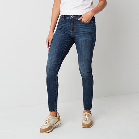 St. John's Bay Womens Mid Rise Secretly Slender Skinny Fit Jean, 10 Long, Blue