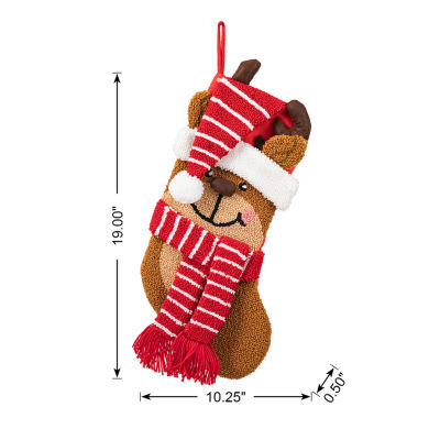 Glitzhome 3d Reindeer Hooked Christmas Stocking