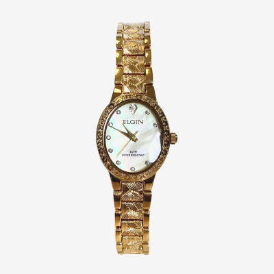 Elgin Womens Crystal Accent Gold Tone Bracelet Watch Eg17001