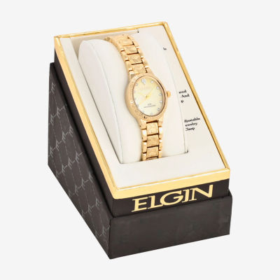 Elgin Womens Crystal Accent Gold Tone Bracelet Watch Eg17001
