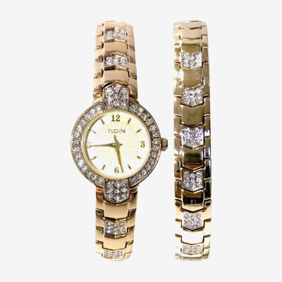 Elgin Womens Crystal Accent Gold Tone Bracelet Watch Eg17010st