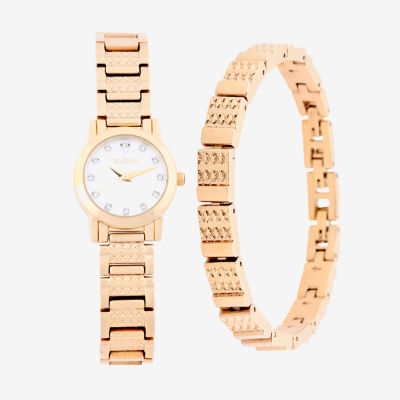 Elgin Womens Crystal Accent Gold Tone Bracelet Watch Eg180011st