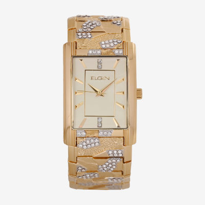 Elgin Mens Crystal Accent Gold Tone Bracelet Watch Fg16001gtst