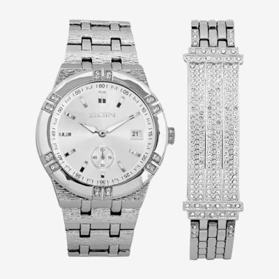 Elgin Mens Crystal Accent Silver Tone Bracelet Watch Fg170010st