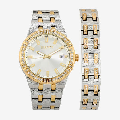 Elgin Mens Crystal Accent Two Tone Bracelet Watch Fg170013st