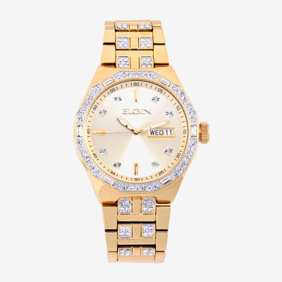 Elgin Mens Crystal Accent Gold Tone Bracelet Watch Fg180016st