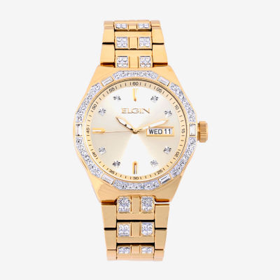 Elgin men's crystal accented watch and matching bracelet outlet gold