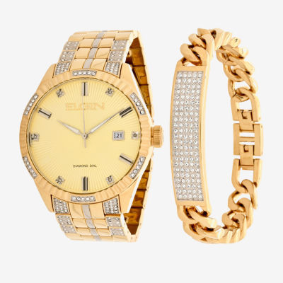 Elgin Mens Gold Tone Bracelet Watch Fg18005gst