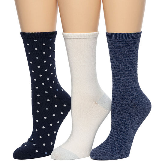 Cuddl Duds 3 Pair Crew Socks Womens, Color: Peacoat Snowflakes - JCPenney