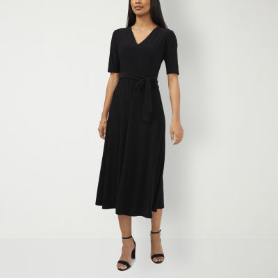 MSK Short Sleeve Midi Fit + Flare Dress, Color: Black - JCPenney