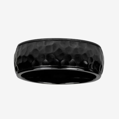 Mens 8mm Black Hammered Titanium Wedding Band