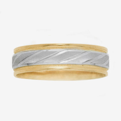 Womens 10K Two-Tone Gold Polished & Brushed Laser-Cut Wedding Band