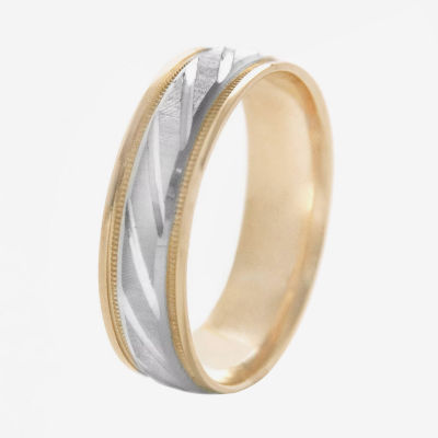 Womens 10K Two-Tone Gold Polished & Brushed Laser-Cut Wedding Band