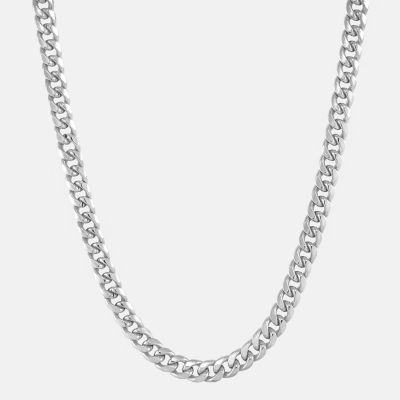 Made in Italy 10K White Gold 14K White Gold 22 Inch Hollow Curb Chain Necklace