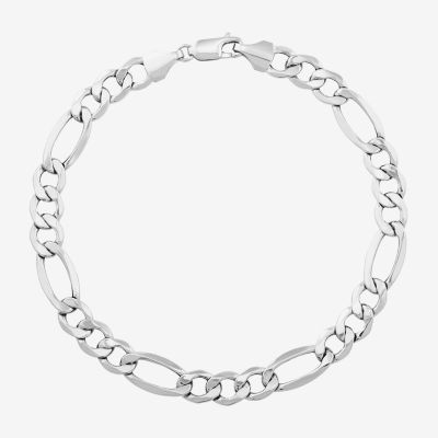 Made in Italy 10K White Gold 8 1/2 Inch Semisolid Figaro Chain Bracelet