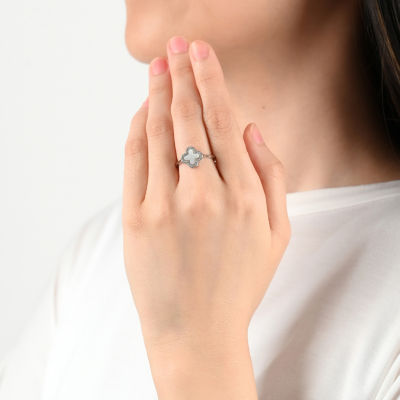 Womens White Mother Of Pearl Sterling Silver Cocktail Ring