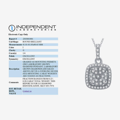 (H-I / I1) Womens 1/4 CT. T.W. Lab Grown White Diamond Sterling Silver Pendant Necklace
