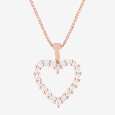 (G-H / Si1-Si2) Womens 1/4 CT. T.W. Lab Grown White Diamond 14K Rose Gold Over Silver Heart Pendant Necklace