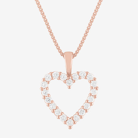 (G-H / Si1-Si2) Womens 1/4 CT. T.W. Lab Grown White Diamond 14K Rose Gold Over Silver Heart Pendant Necklaces, One Size -  FINE JEWELRY, 29379920018