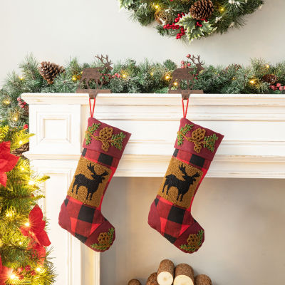 Glitzhome 6.5" Reindeer Christmas Stocking Holder - Set of 2