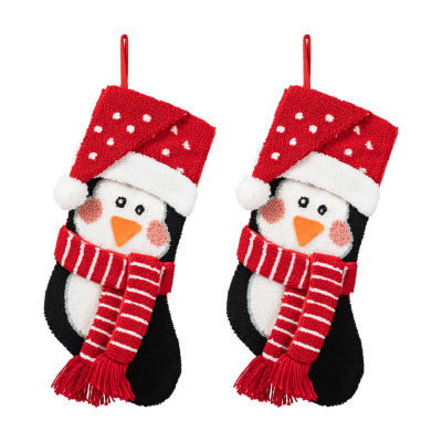 Glitzhome 19" 3D Penguin Hooked Christmas Stocking - Set of 2