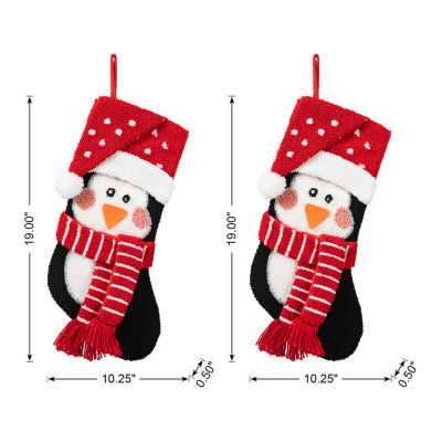 Glitzhome 19" 3D Penguin Hooked Christmas Stocking - Set of 2