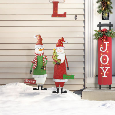 Glitzhome Snowman Santa 2-Pc. Christmas Holiday Yard Art