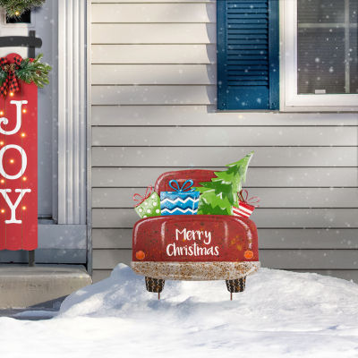 Glitzhome Present Truck Christmas Yard Art