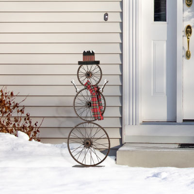 Glitzhome Snowman Wheel Christmas Holiday Yard Art