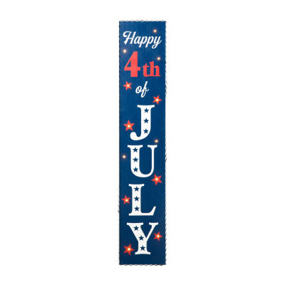 Glitzhome 42.5"H Lighted Wooden Porch Sign 4th of July Holiday Yard Art
