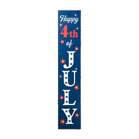 Glitzhome 42.5H Lighted Wooden Porch Sign 4th Of July Yard Art, One Size, Blue