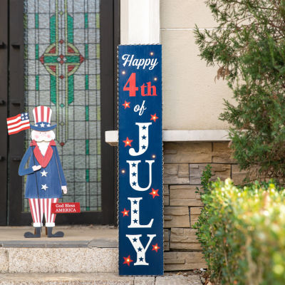 Glitzhome "42.5""H Lighted Wooden Porch Sign" 4th of July Yard Art