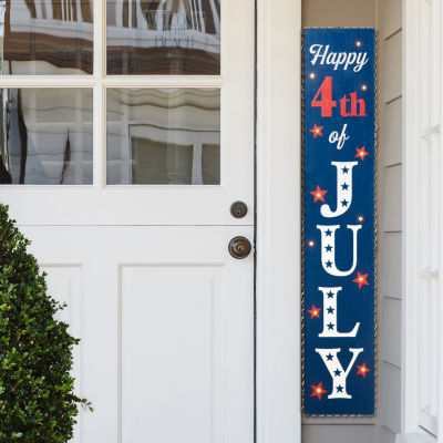 Glitzhome "42.5""H Lighted Wooden Porch Sign" 4th of July Yard Art