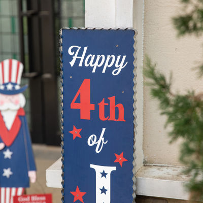 Glitzhome "42.5""H Lighted Wooden Porch Sign" 4th of July Yard Art