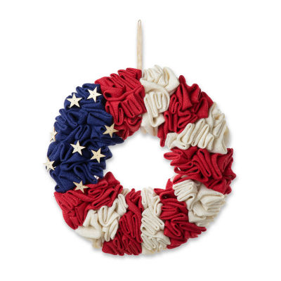Glitzhome 18"D Patriotic Round Fabric Wreath