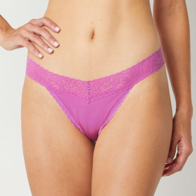 Ambrielle Satin With Lace Thong Panty