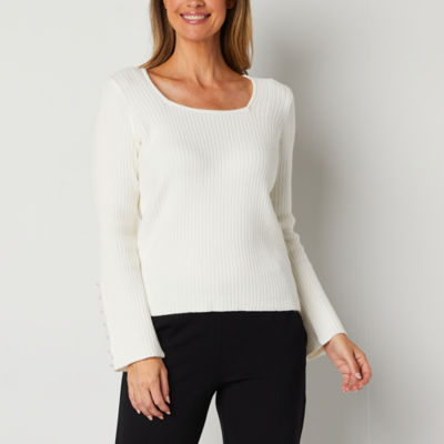 Liz Claiborne Womens Square Neck Long Sleeve Pullover Sweater, Color