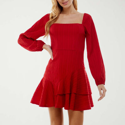 City Triangle Womens Juniors Long Sleeve Fit + Flare Dress